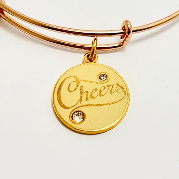 Alex and Ani Rose Gold “Cheers” Bangle Bracelet with Crystal Charm - Picture 4 of 6